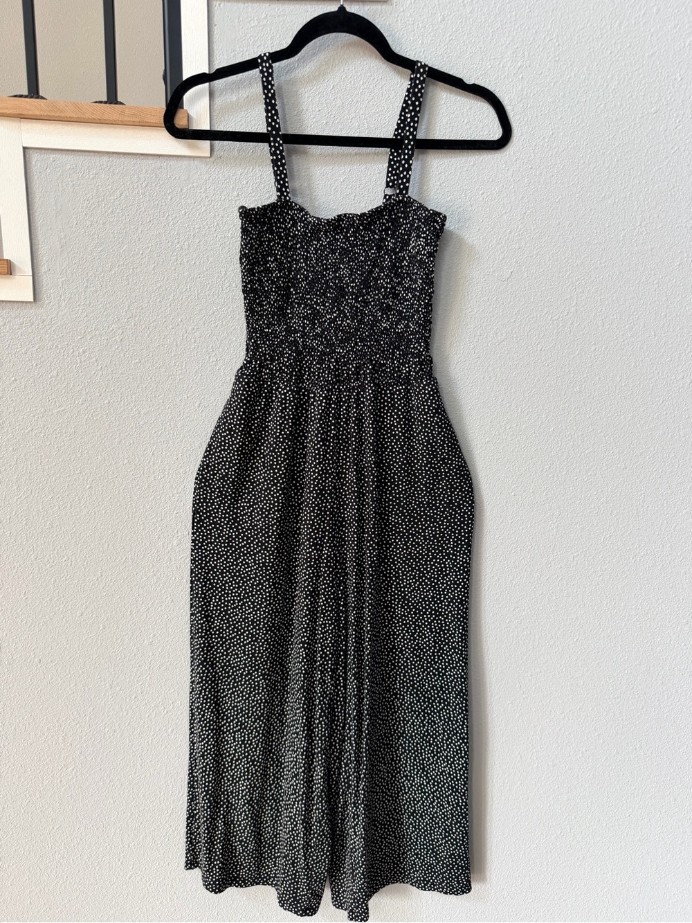 Old Navy Polka Dot Wide Leg Jumpsuit Black White Smocked Cami Size Small
